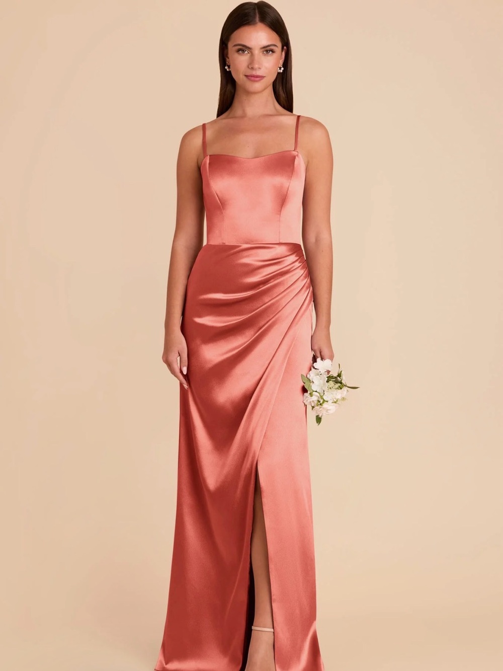 Birdy Grey Satin Gown in Terracotta shiny satin